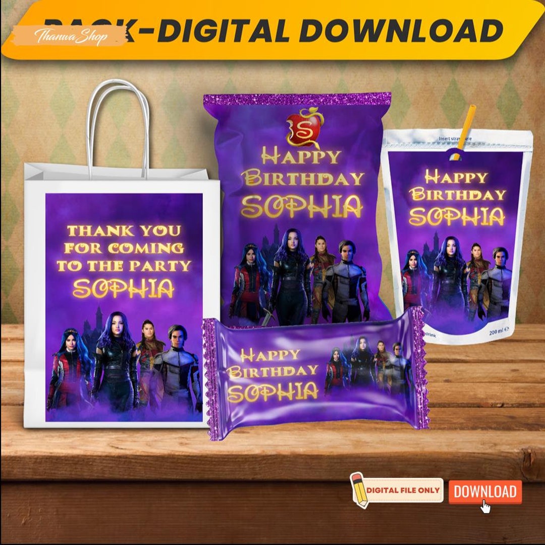 Printable Personalized Descendants Party Supplies Bundle, Kids Birthday