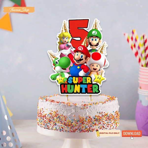 Décoration de gâteau personnalisée de fête d'anniversaire Super Mario pour enfants, nom personnalisé décorations de Mario Bros pour gâteau fichier numérique uniquement