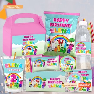Printable Pink Numberblocks Birthday Party Favor Supplies Bundle Kids, Customized Party Decor for Girl, NumberBlocks Cupcake Topper Package