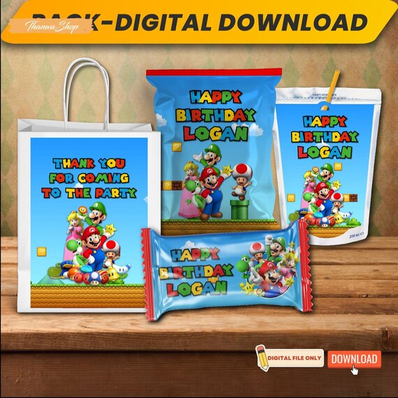 Super Mario Bros Party Printable Thank You Tags Mario Bros Party Cards Super  Mario Party Decoration Mario Birthday Party 