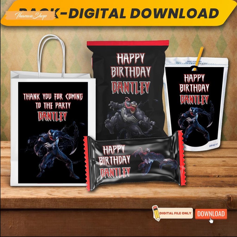 Printable Personalized Venom Party Supplies Bundle, Superhero