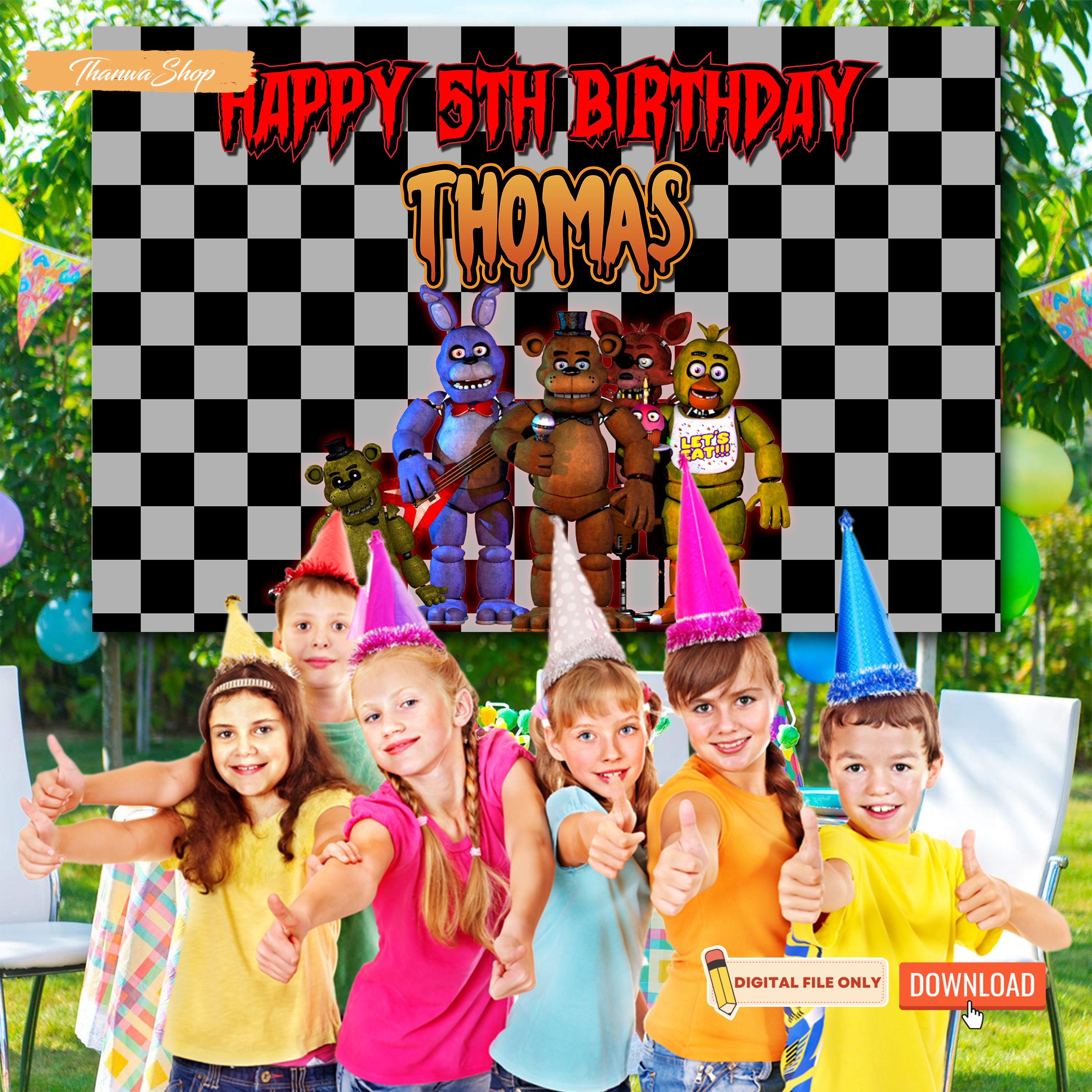 Five Nights at Freddy's Birthday Backdrop Digital File Template