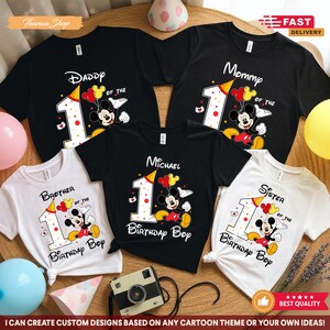 Mickey Mouse Birthday Shirt, 1st Birthday Outfit, Custom Name and Age Shirt Gift, Kids Birthday Party Tee, Matching Family Vacation