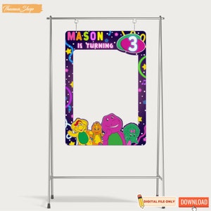 Printable Barney Birthday Selfie Photo Prop Frame for Kids, Editable ...