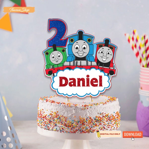 Printable Thomas The Train Cake Topper Birthday for Baby Boy Girl, Custom Name Thomas And Friends Party Gift for Kids Digital Download