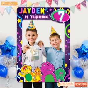 Printable Barney Birthday Selfie Photo Prop Frame for Kids, Editable ...