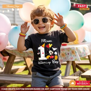 Mickey Mouse Birthday Shirt, 1st Birthday Outfit, Custom Name and Age Shirt Gift, Kids Birthday Party Tee, Matching Family Vacation
