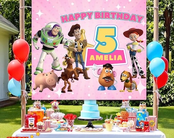 Personalized Toy Story Girl Birthday Tapestry: Pink Party Banner