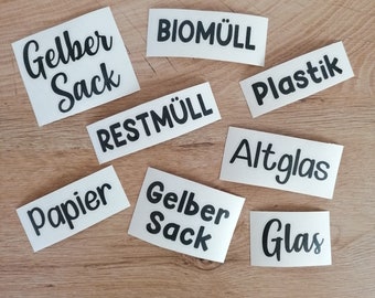 Aufkleber für die Mülltrennung, Mülleimer, Restmüll, Biomüll, Gelber Sack