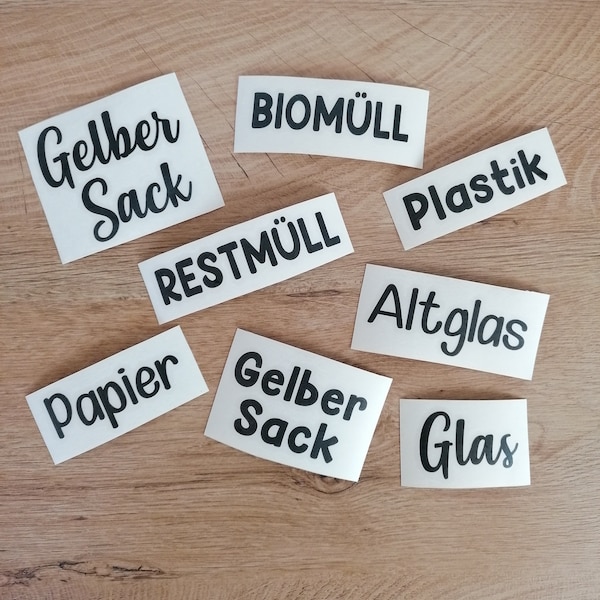 Aufkleber für die Mülltrennung, Mülleimer, Restmüll, Biomüll, Gelber Sack