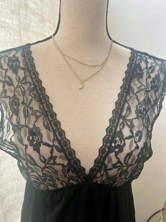 Vintage Lace Black Maxi Slip NIGHTGOWN Small - image 6