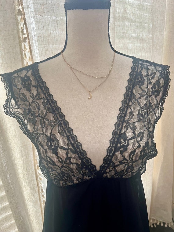 Vintage Lace Black Maxi Slip NIGHTGOWN Small - image 8