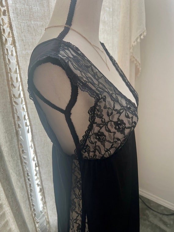 Vintage Lace Black Maxi Slip NIGHTGOWN Small - image 3