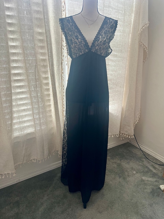 Vintage Lace Black Maxi Slip NIGHTGOWN Small - image 1