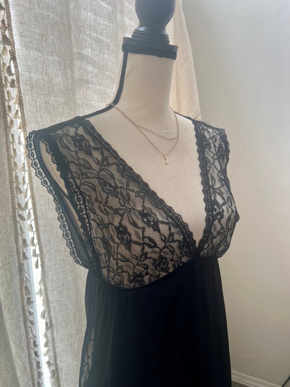 Vintage Lace Black Maxi Slip NIGHTGOWN Small - image 2