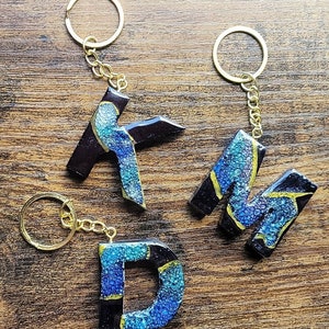 Black, Gold and Blue Bubble Custom Initial Keychain Personalized Letter ...