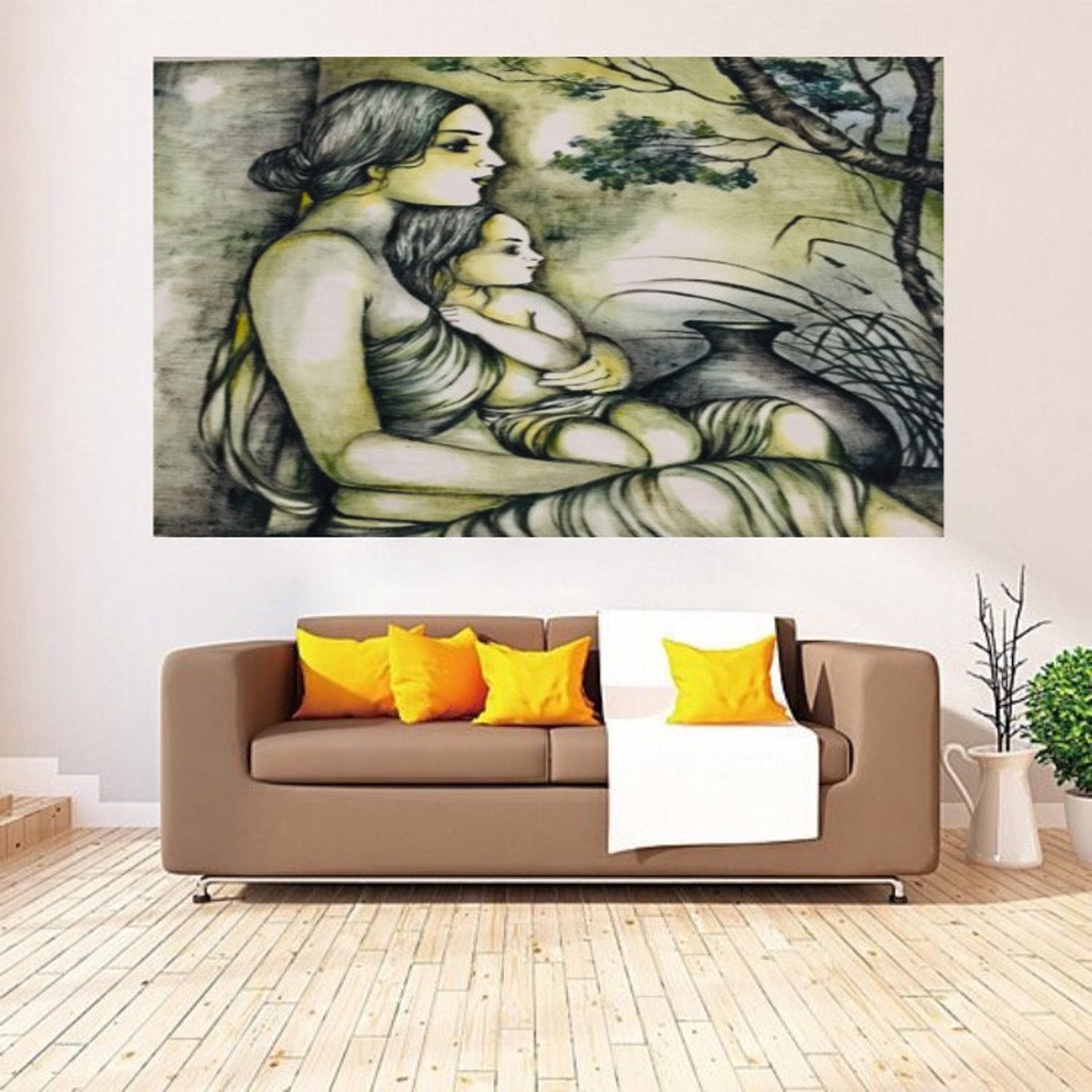 Mother and Daughter painting mother and baby wall art Etsy