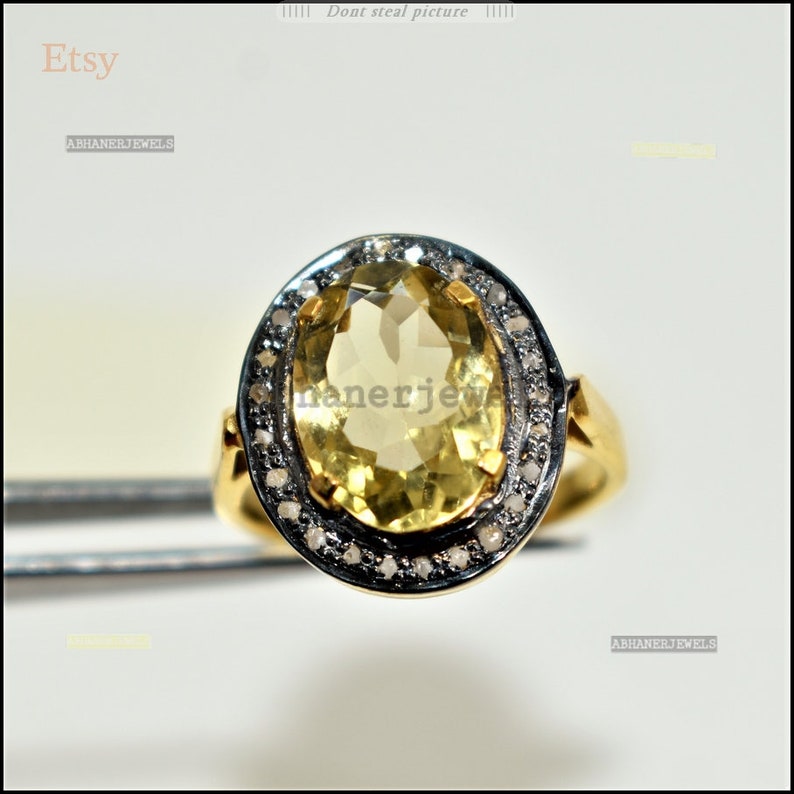 Gold Plated Yellow Topaz Handmade Victorian Ring 925 Sterling Silver Jewelry Valentine Gift Proposal Ring
