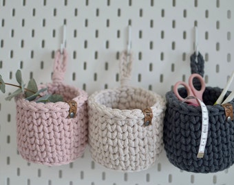Crocheted hanging basket for storage