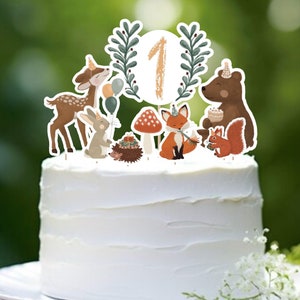 1. Geburtstag Waldtiere Cake Topper personalisierbar 1. Geburtstag Waldtiere  Woodland Cake Topper Bär Fuchs Reh Eichhörnchen Hase Igel