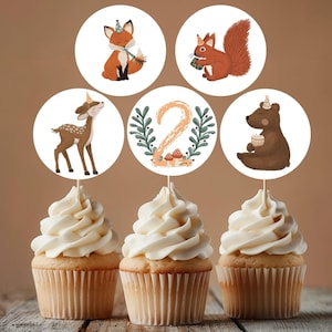 Waldtiere Muffin Topper Waldtiere Geburtstag Dekoration woodland Muffin Topper woodland cupcakes 2. Geburtstag Bär Wald Fuchs Igel Reh Hase
