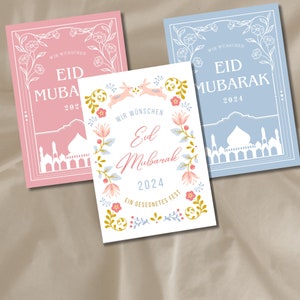 Eid Mubarak Karten 3er Set Ramadan Karten Happy Eid Karte Moschee Eid Postkarte Blumen botanische Eid Karte Eid Geschenk Grußkarte Erdtöne