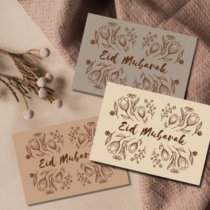 Eid Mubarak Karten 3er Set Ramadan Karten Happy Eid Karte Moschee Eid Postkarte Blumen botanische Eid Karte Eid Geschenk Grußkarte Erdtöne