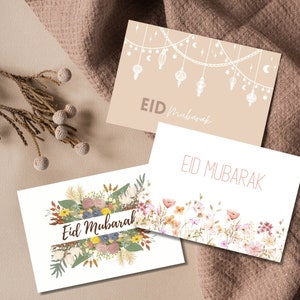 Eid Mubarak Karten 3er Set Ramadan Karten Happy Eid Karte Moschee Eid Postkarte Blumen botanische Eid Karte Eid Geschenk Grußkarte Erdtöne