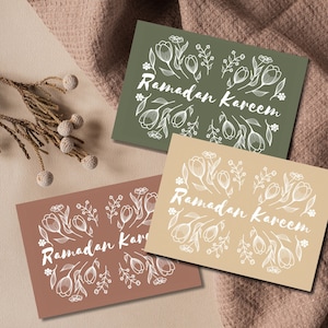 Eid Mubarak Karten 3er Set Ramadan Karten Happy Eid Karte Moschee Eid Postkarte Blumen botanische Eid Karte Eid Geschenk Grußkarte Erdtöne