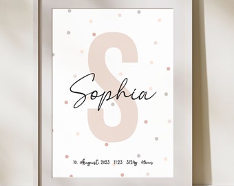 Naam poster stippen geboorte poster eerste print poster naam gepersonaliseerde geboorte poster boho cadeau baby geboorte poster cadeau meisje