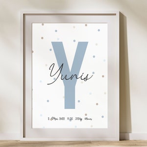 personalisierbares Namensposter Punkte Geburtsposter Initialdruck Poster Name personalisiertes Geburtsposter boho Geschenk  baby Geburt