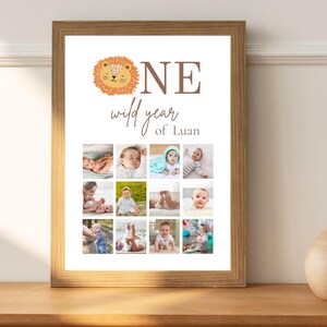 Meilensteinposter erstes Jahr Safari Meilensteintafel 1. Geburtstag Foto Banner Poster Fotocollage erster Geburtstag dein erstes Jahr Junge