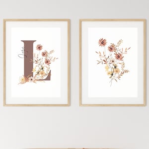 Namensposter wildblume Initialdruck Poster Name personalisiertes Geburtsposter boho Geschenk babyshower geburt Geschenk Bild mädchen blumen