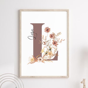 Namensposter wildblume Initialdruck Poster Name personalisiertes Geburtsposter boho Geschenk babyshower geburt Geschenk Bild mädchen blumen