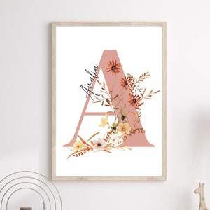 Namensposter wildblume Initialdruck Poster Name personalisiertes Geburtsposter boho Geschenk babyshower geburt Geschenk Bild mädchen blumen