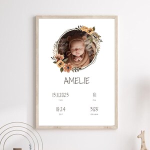 Namensposter wildblume Initialdruck Poster Name personalisiertes Geburtsposter boho Geschenk babyshower geburt Geschenk Bild Mädchen blumen