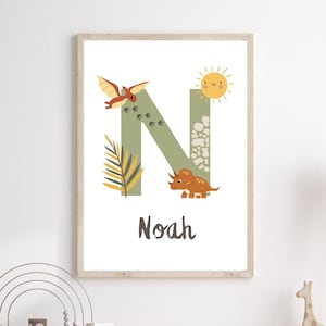 Namensposter Dinosaurier Buchstabe personalisiert Geburtsposter Poster Name Geburtsposter Geschenk baby dino Geburt Geschenk babyshower