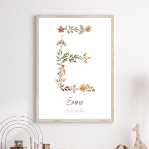 Namensposter wildblume Initialdruck Poster Name personalisiertes Geburtsposter boho Geschenk babyshower geburt Geschenk Bild mädchen blumen