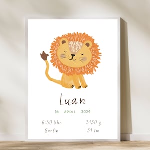 Namensposter Safari Geburtsposter Löwe Namensposter wilde Tiere Geschenk zur Geburt Tiere personalisiertes Poster Zoo Giraffe Löwe Krokodil