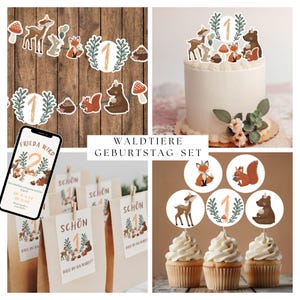 Waldtiere Geburtstag Set 1. Geburtstag Waldtiere Deko 2. Geburtstag Woodland Dekoration Bär Reh Hase Fuchs Igel Eichhörnchen Party Deko DiY