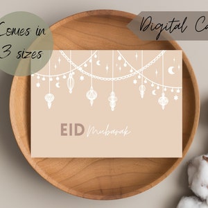 Digitale Eid Mubarak Grußkarte, druckbare Ramadan Grußkarte, arabische Laternen, digitale happy Eid Faltkarte, Mond und Sterne, download