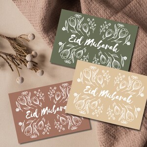 Eid Mubarak Karten 3er Set Ramadan Karten Happy Eid Karte Moschee Eid Postkarte Blumen botanische Eid Karte Eid Geschenk Grußkarte Erdtöne