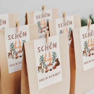 Waldtiere Geschenkanhänger 4. Geburtstag Schön dass du da warst Gastgeschenk  Waldtiere Geburtstag Mitgebsel Woodland Geburtstag Danke Karte