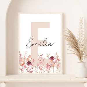 Namensposter Wildblumen personalisiert Geburtsposter vintage Namensposter boho  Geschenk zur Geburt Mädchen Geschenk für Baby Poster Blumen