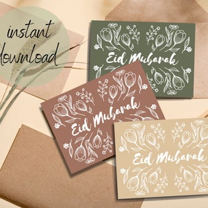 Druckbare Eid Mubarak Karten zum ausdrucken 5x7 Ramadan Grußkarten Bayram Faltkarten Linien Blumen florale Faltkarten happy Eid Boho Karten