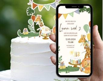 Safari birthday invitation digital mobile invitation wild animals party invitation via Whatsapp 2nd birthday e-card Two wild birthday evite