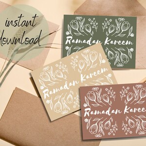 Druckbare Ramadan Kareem Karten Set von 3 Instant download Ramadan Faltkarte Linien Blumen Grußkarte pdf Ramadan Geschenk selber ausdrucken