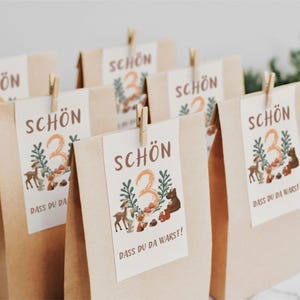 Waldtiere Geschenkanhänger 3. Geburtstag Schön dass du da warst Gastgeschenk  Waldtiere Geburtstag Mitgebsel Woodland Geburtstag Danke Karte