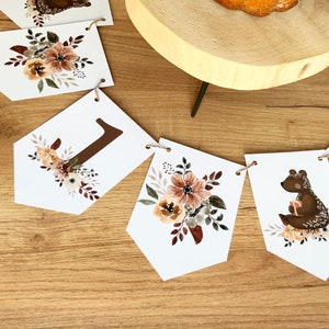 Boho Girlande 1. Geburtstag Waldtiere Girlande Bär Blumen 2. Geburtstag Wimpelkette boho Papiergirlande Kindergeburtstag Mädchen Blumen Bär