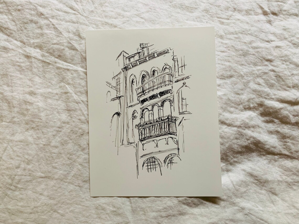 Venice Illustration Print: Black and White, Minimal, Architecture, Ink ...